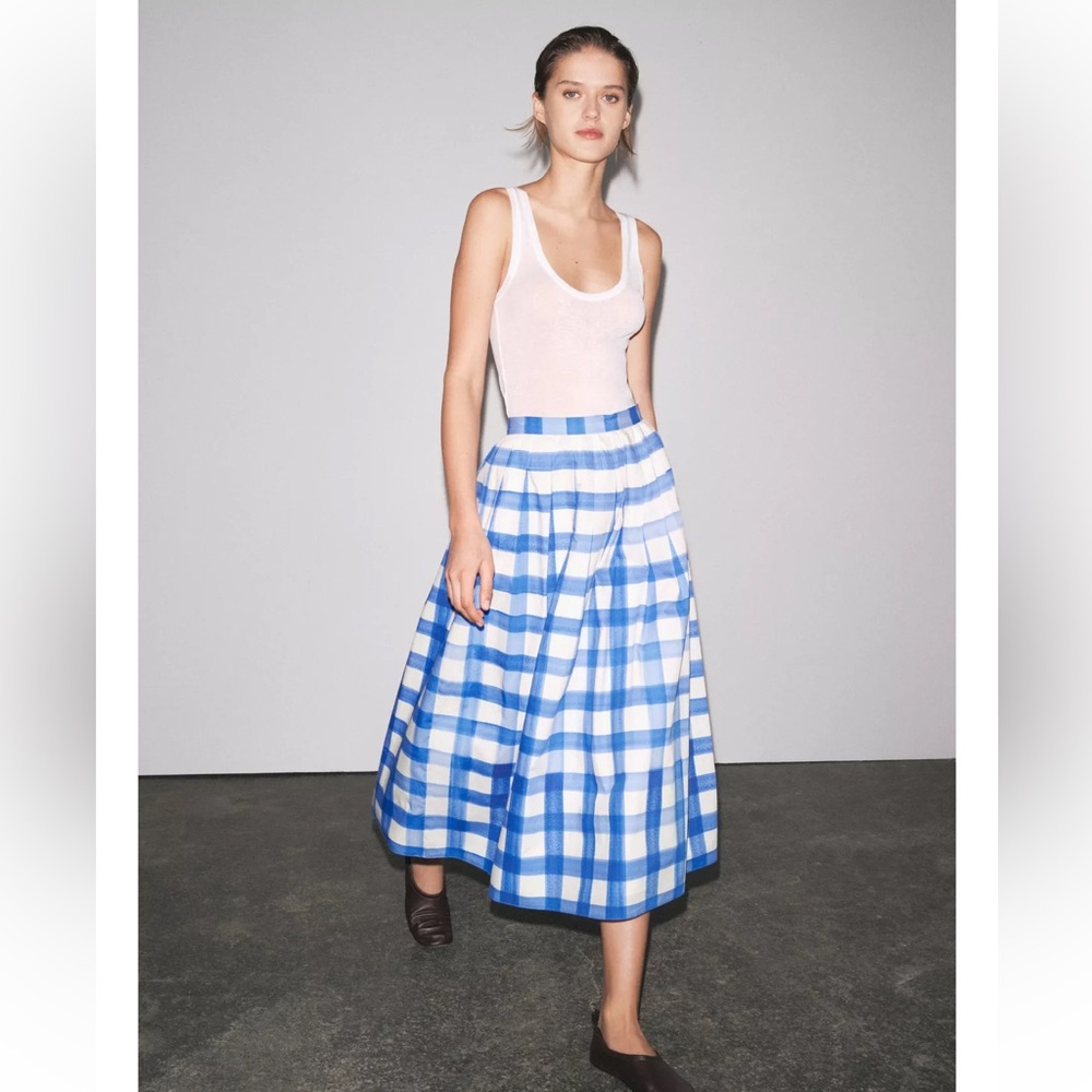 Zara Checkered Midi Skirt from ZW Collection